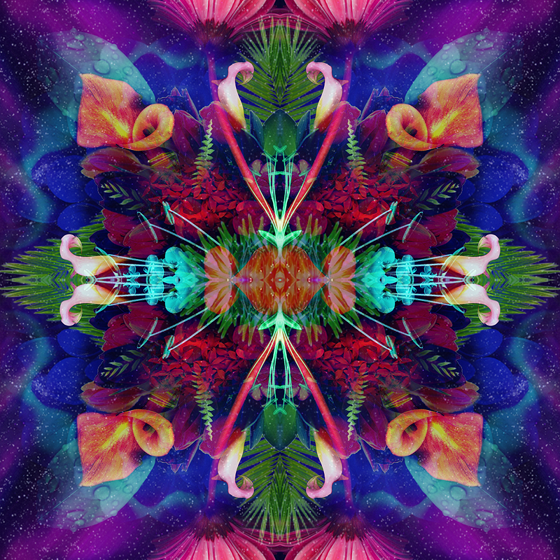 Symmetrical psychedelic floral kaleidoscope