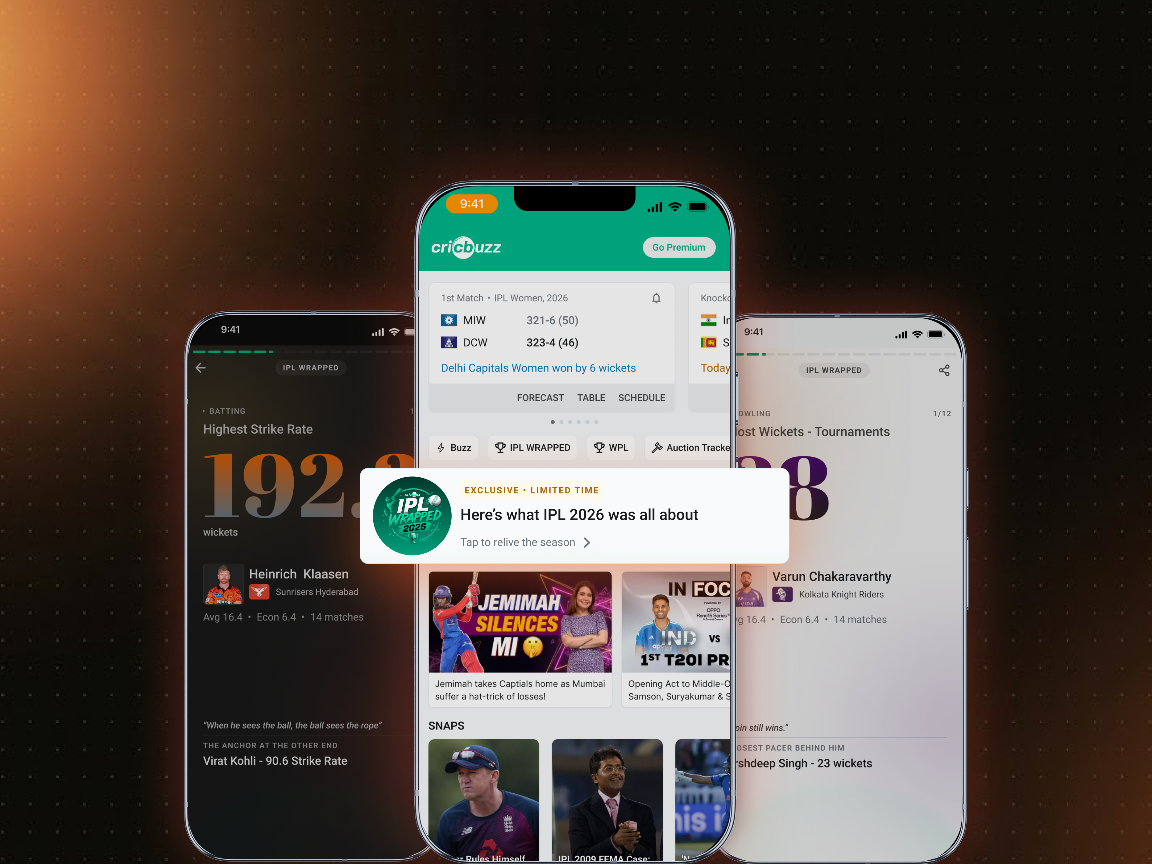 IPL Wrapped concept on three phone screens